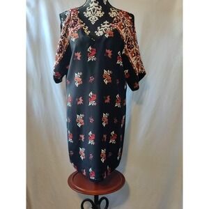 NWT Ella Moss Floral Cold Shoulder V-Neck Dress Black Womens Size‎ XS New $188